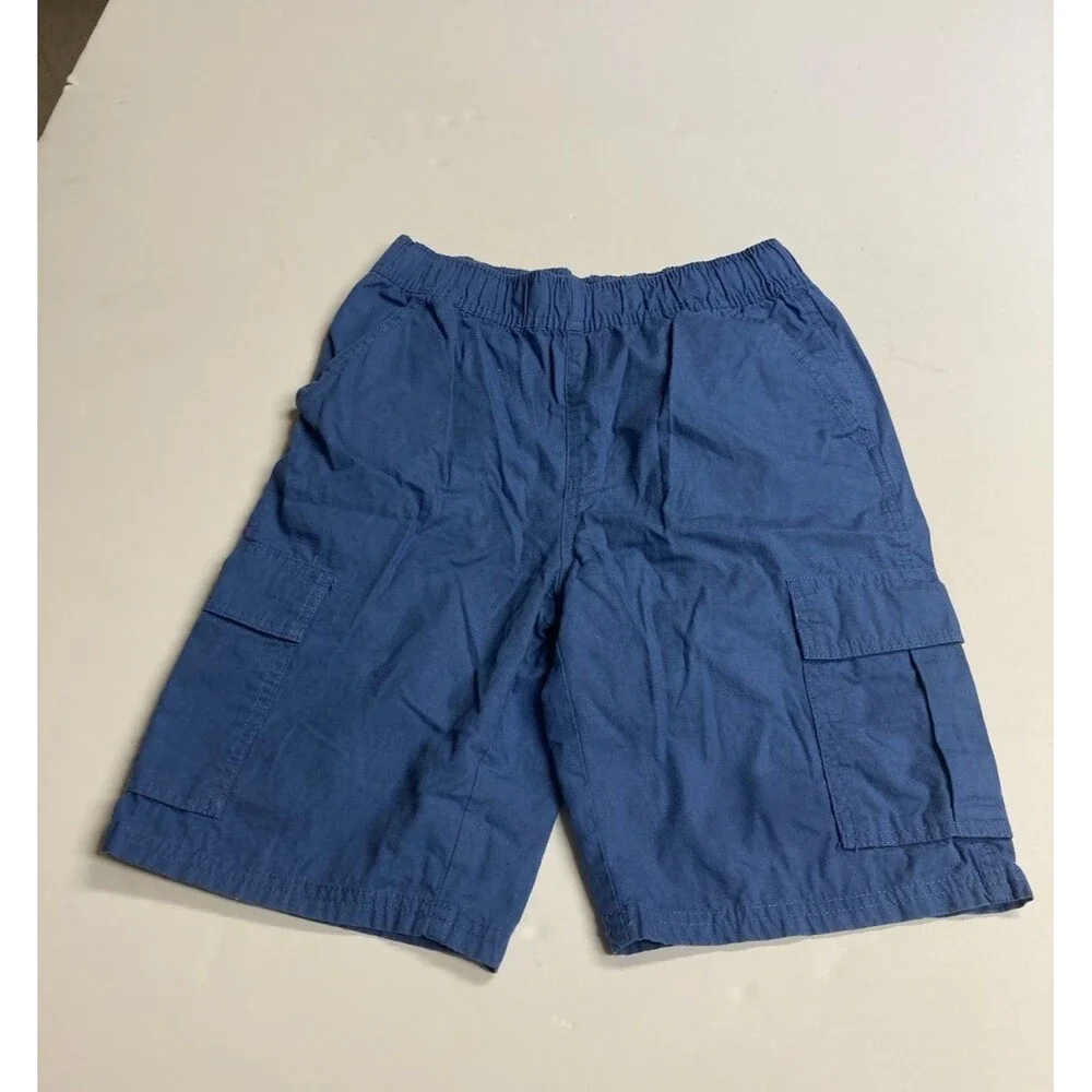 Place Boys Cargo Shorts Size 14 Blue Solid Elastic Waist Pockets